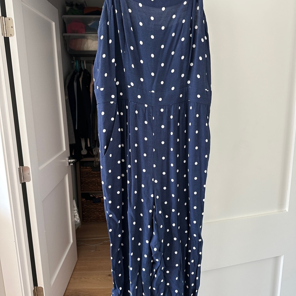 LOFT Navy and White Polka Dot Jump suit